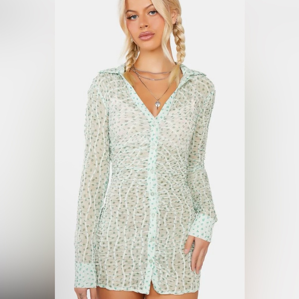 NWT For Love And Lemons $250 Green Long Sleeve Mini dress or Tunic size S